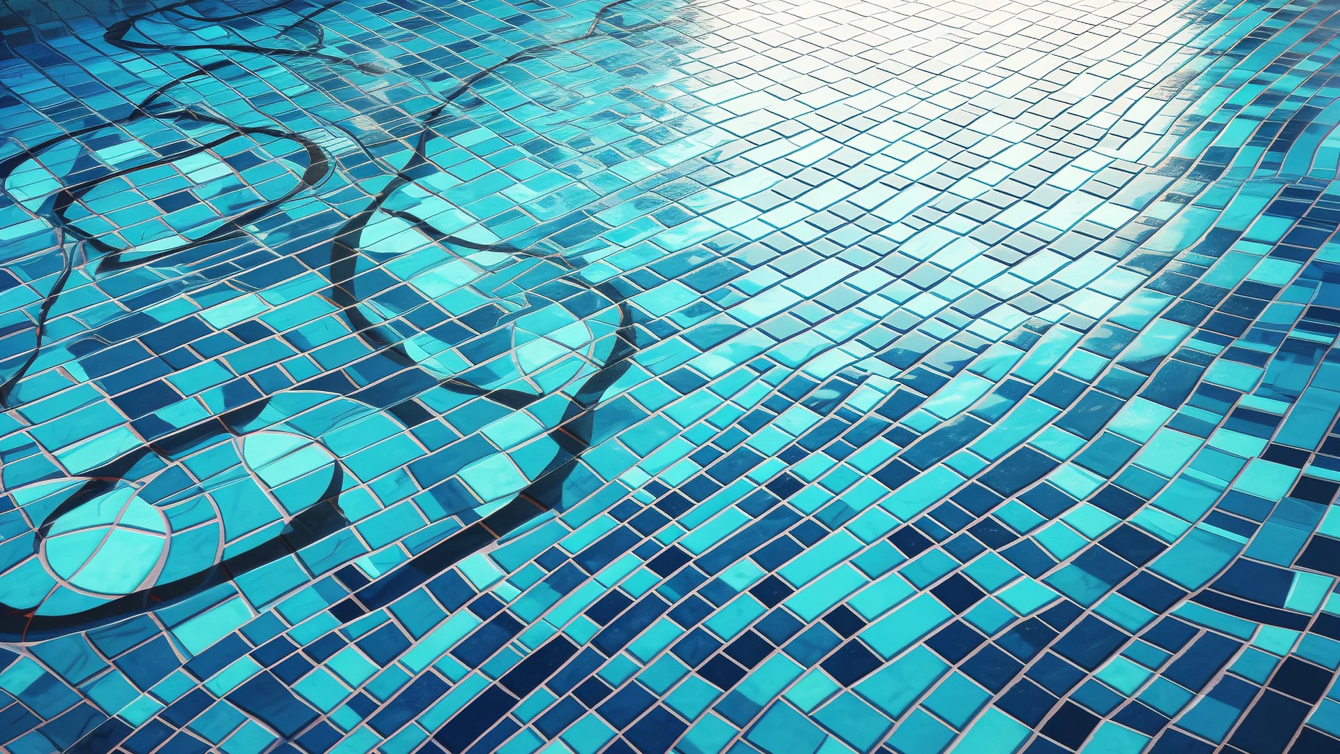 Swimming pool with shimmering blue mosaic tiles.